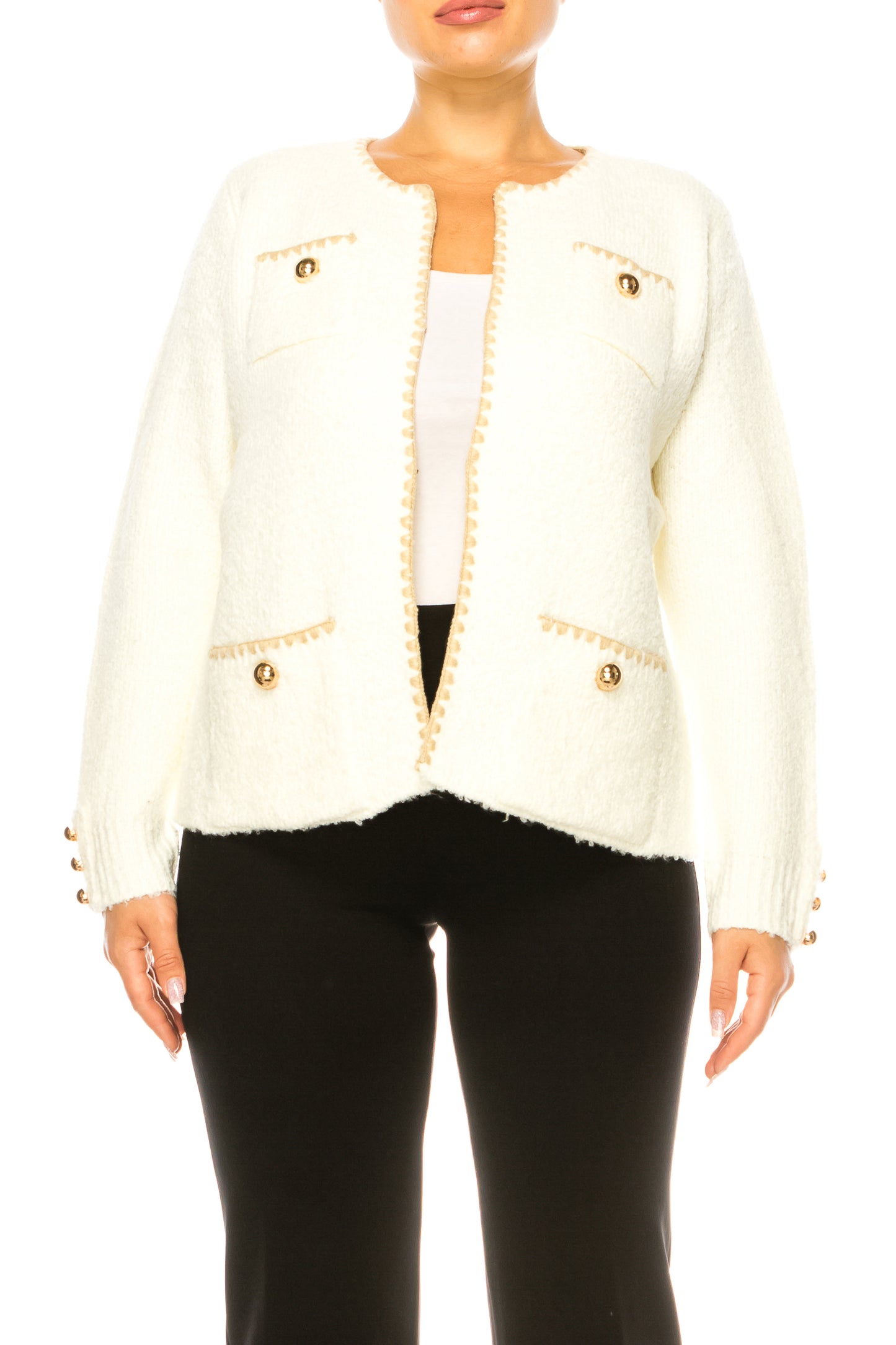 Sioni Yarn Trim Four Pocket Jacket Sweater