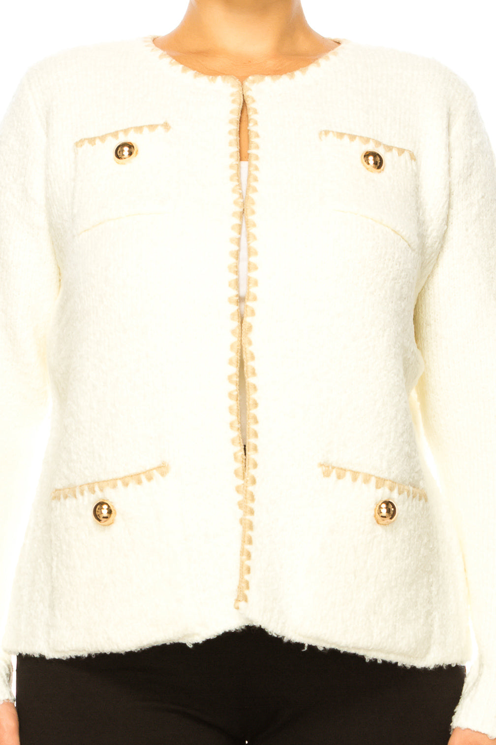 Sioni Yarn Trim Four Pocket Jacket Sweater