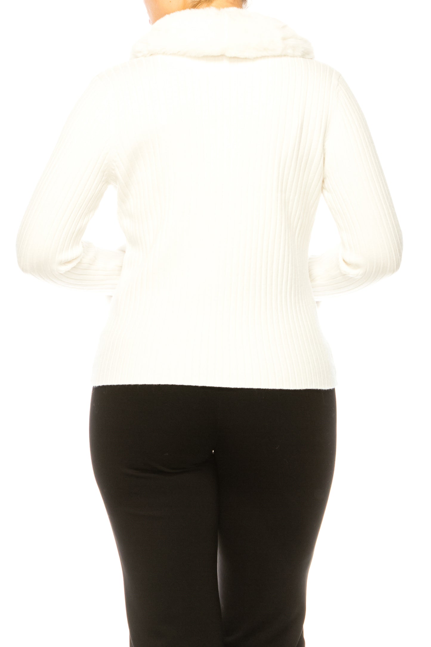 Sioni Faux-Fur Trim Ribbed Zippered Sweater