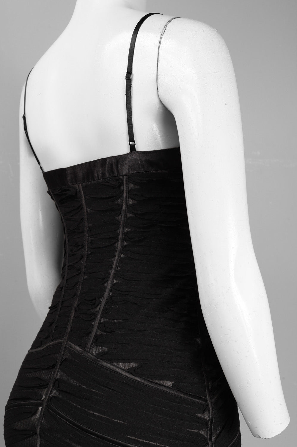 Sue Wong Spaghetti Strap Striped Mesh Sheath Dress