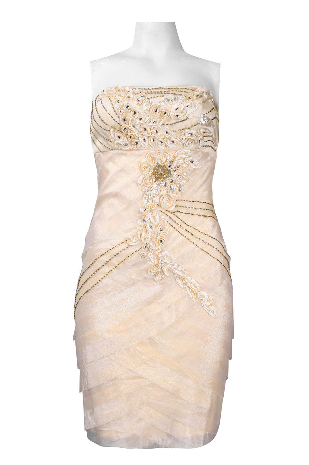 Sue Wong Strapless Ribbon Applique Beaded Dress