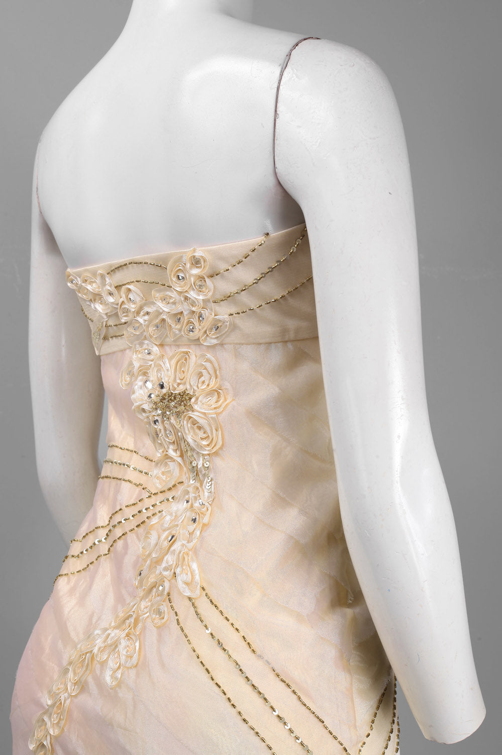 Sue Wong Strapless Ribbon Applique Beaded Dress