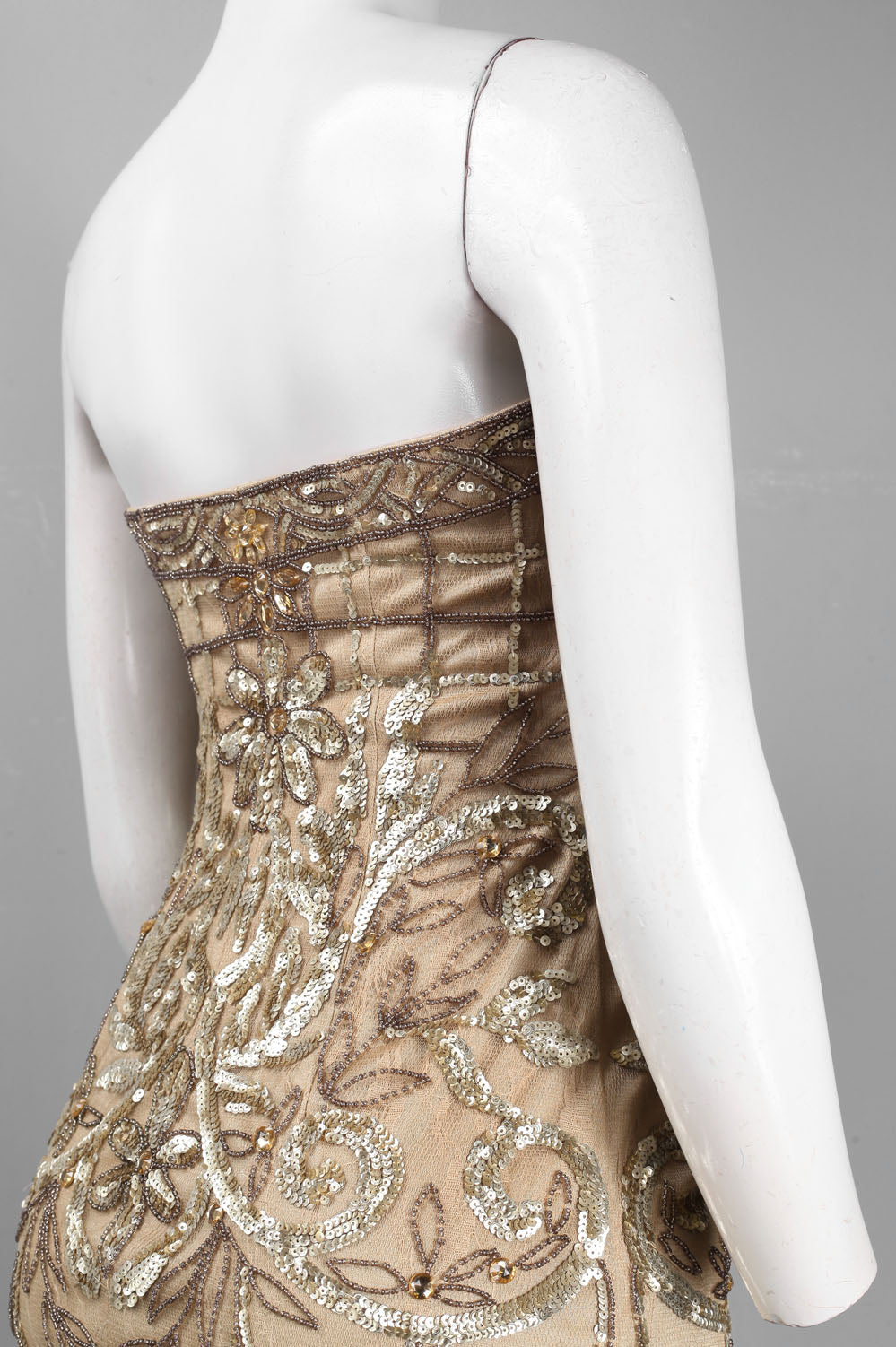 Sue Wong Strapless Sequined Scalloped Sheath Dress