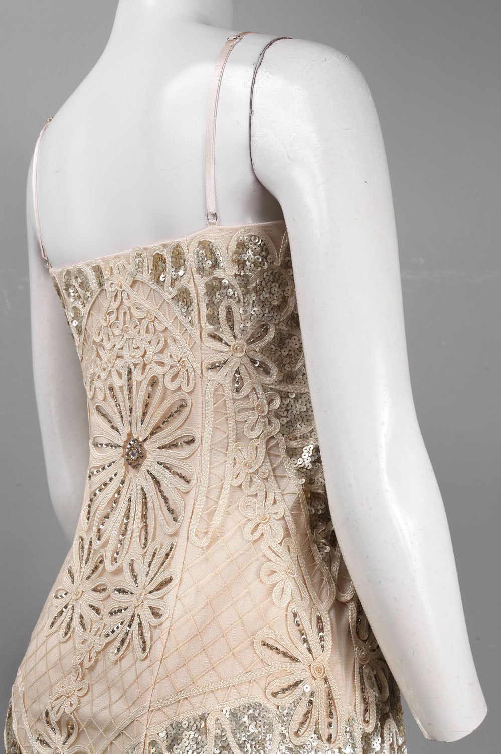 Sue Wong Spaghetti String Sequined Strapless Dress