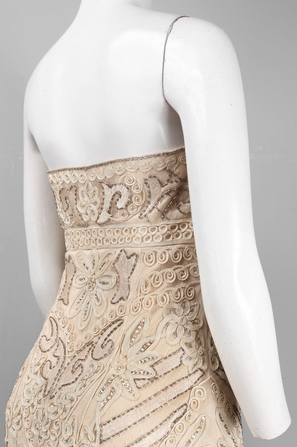 Sue Wong Strapless Embroidered Empire Waist Dress