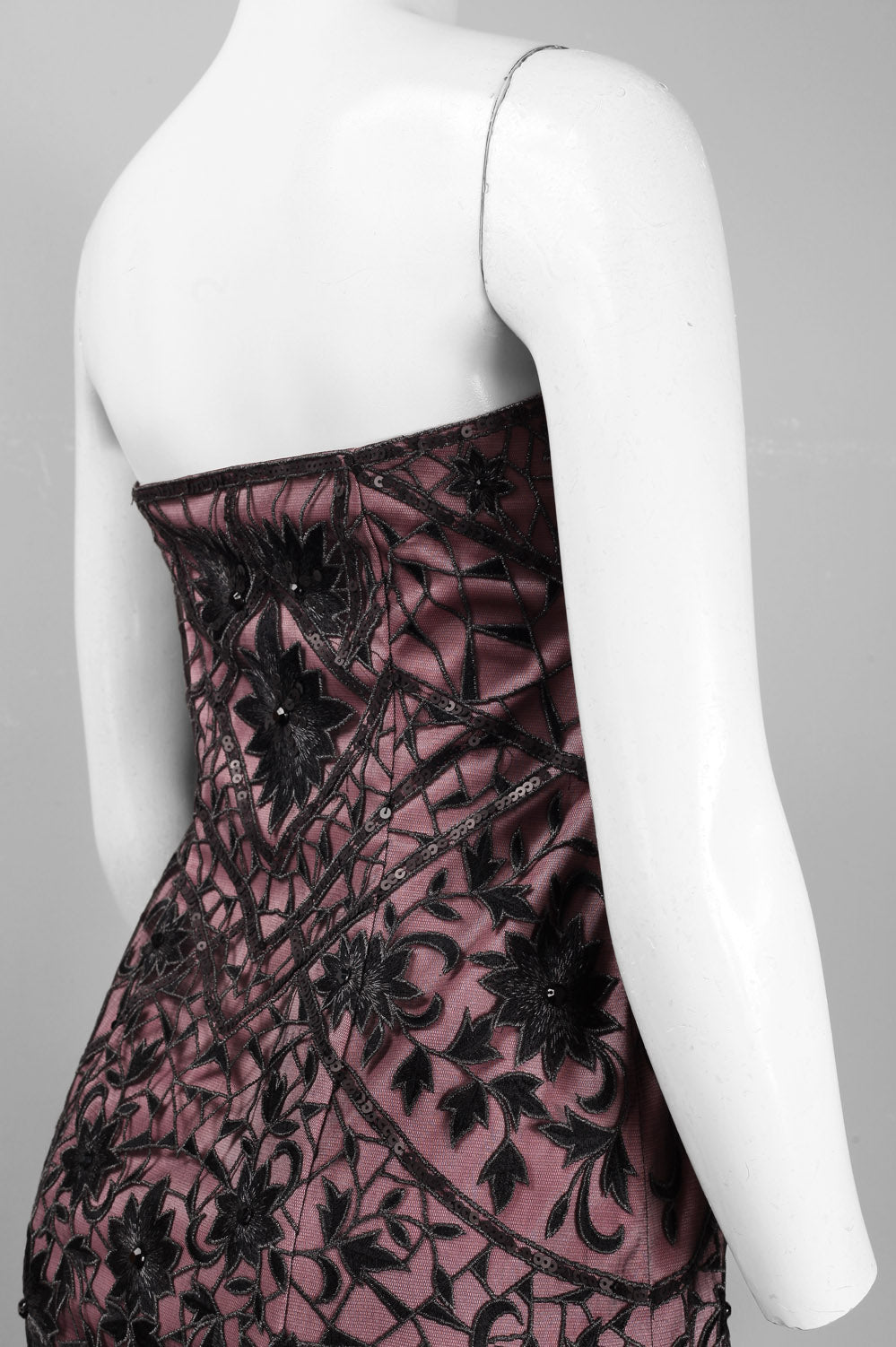 Sue Wong Strapless Floral Embroidered Evening Gown