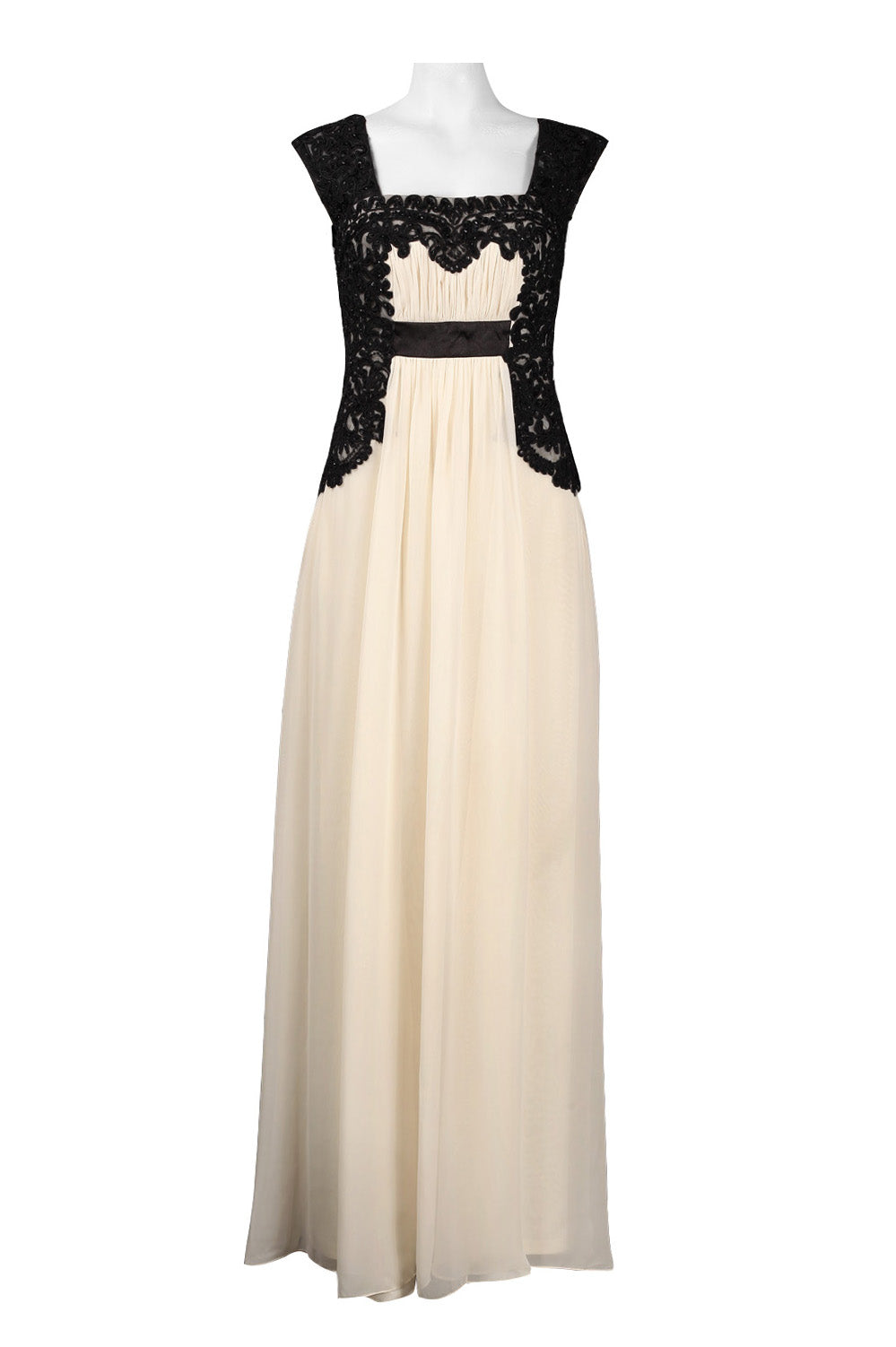 Sue Wong Cap Sleeve Contrast Embroidered Dress