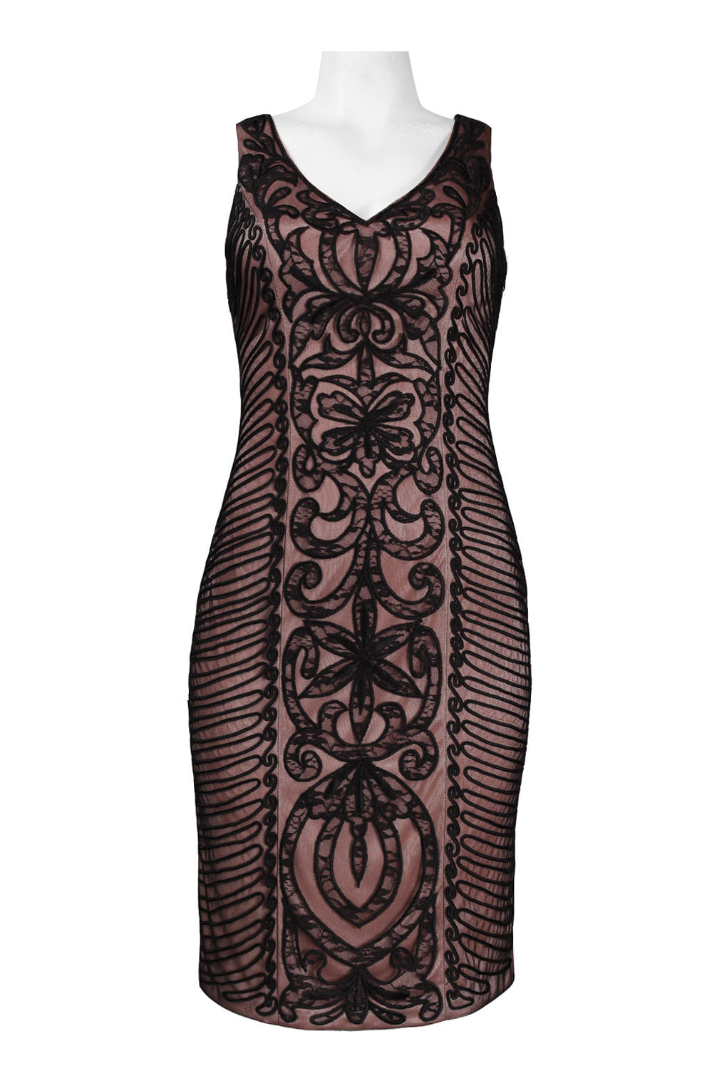 Sue Wong Sleeveless Embroidered Swirl Party Dress