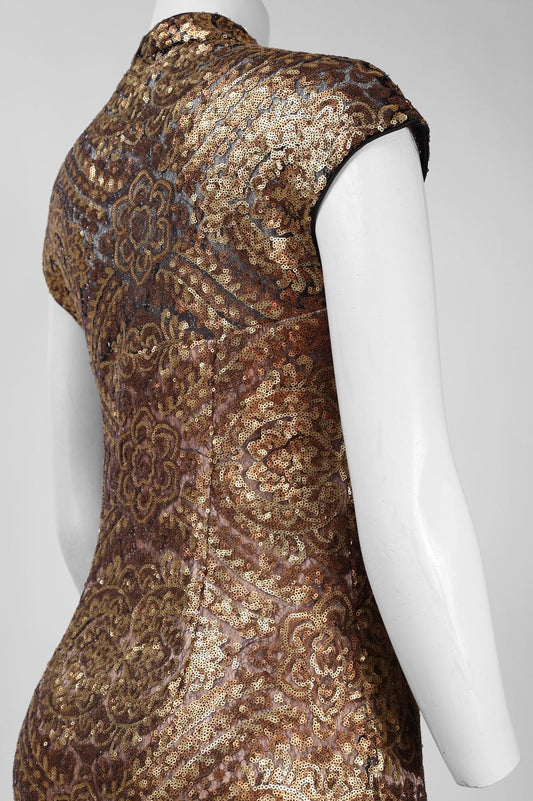 Sue Wong Queen Anne Neckline Sequin Ornament Dress