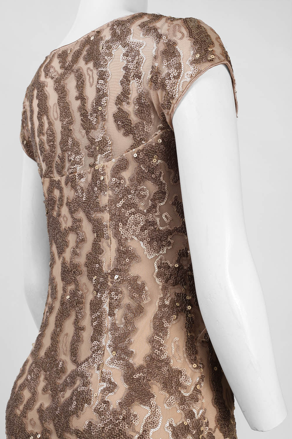 Sue Wong Cap Sleeve Sequined Sheath Dress