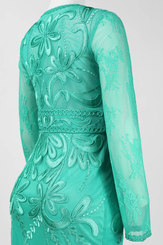 Sue Wong Long Sleeve Floral Embroidered Dress