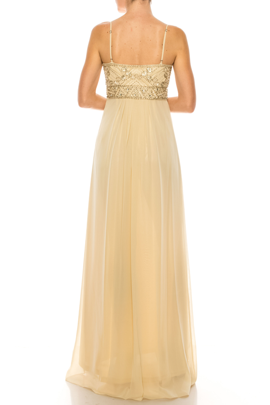Sue Wong Beaded Chiffon Spaghetti Strap Dress