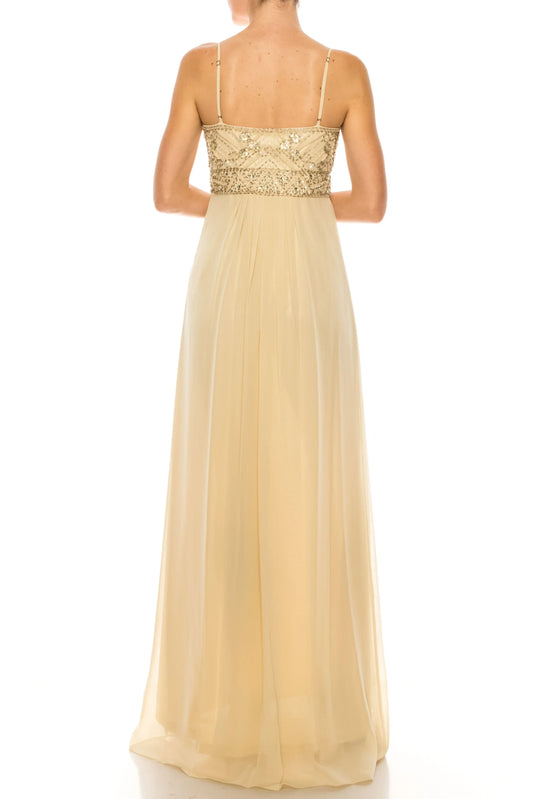 Sue Wong Beaded Chiffon Spaghetti Strap Dress