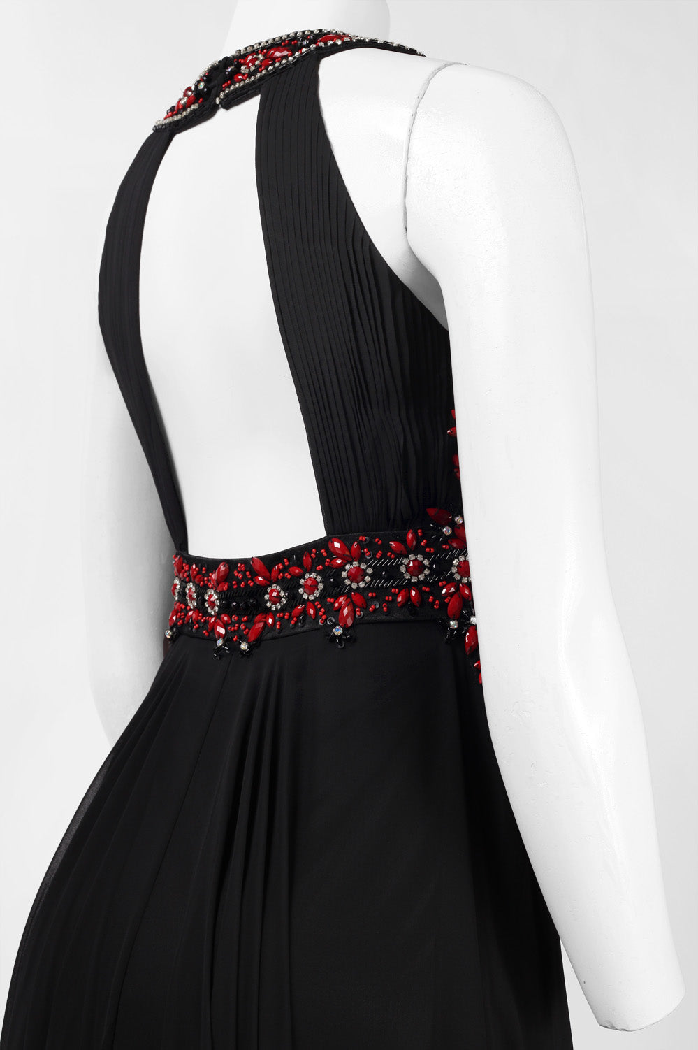 Sue Wong Halter Beaded Cutout Back Evening Dress