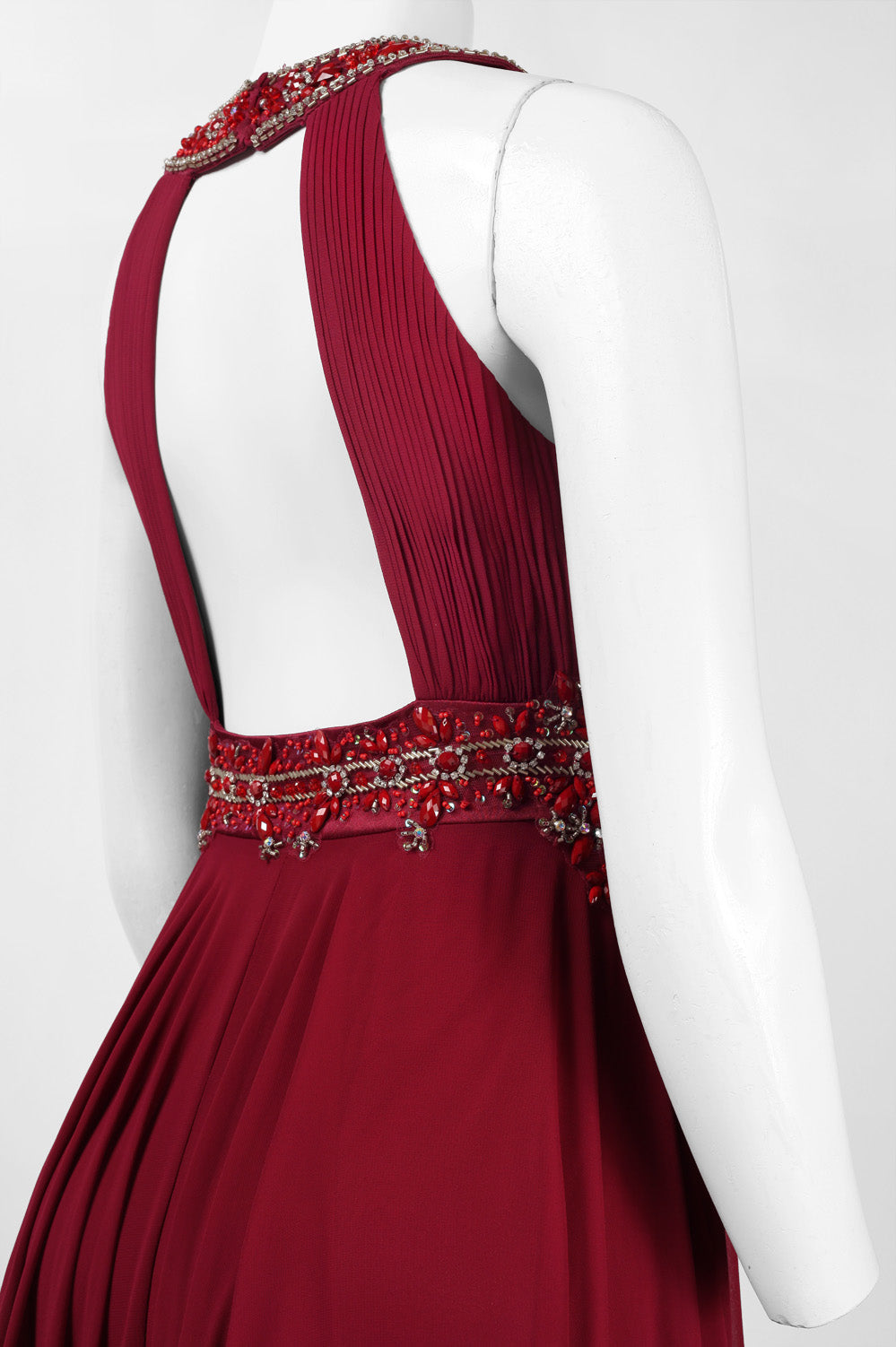 Sue Wong Halter Beaded Cutout Back Evening Dress