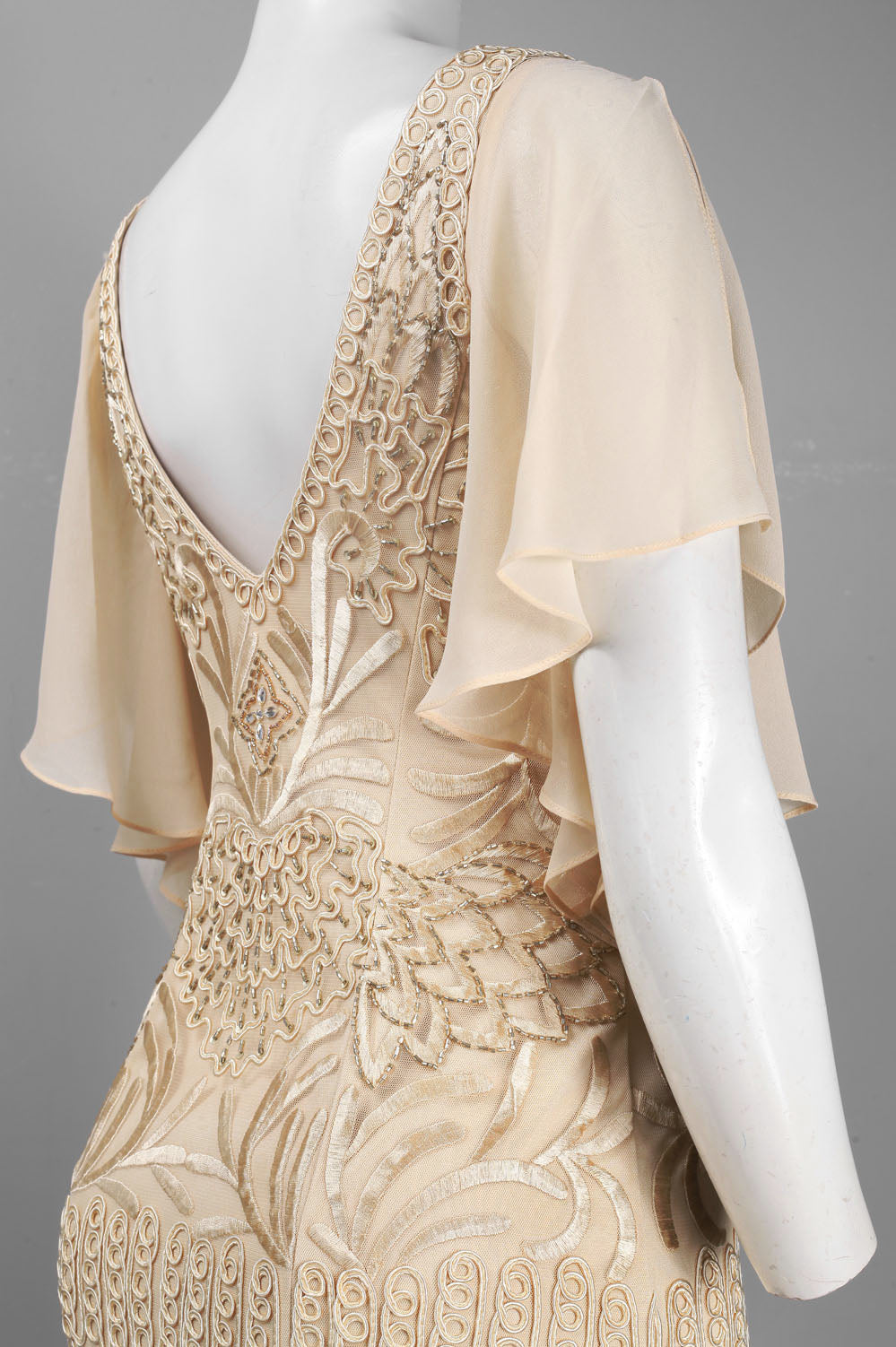 Sue Wong Flutter Sleeve Embroidered Tiered Dress