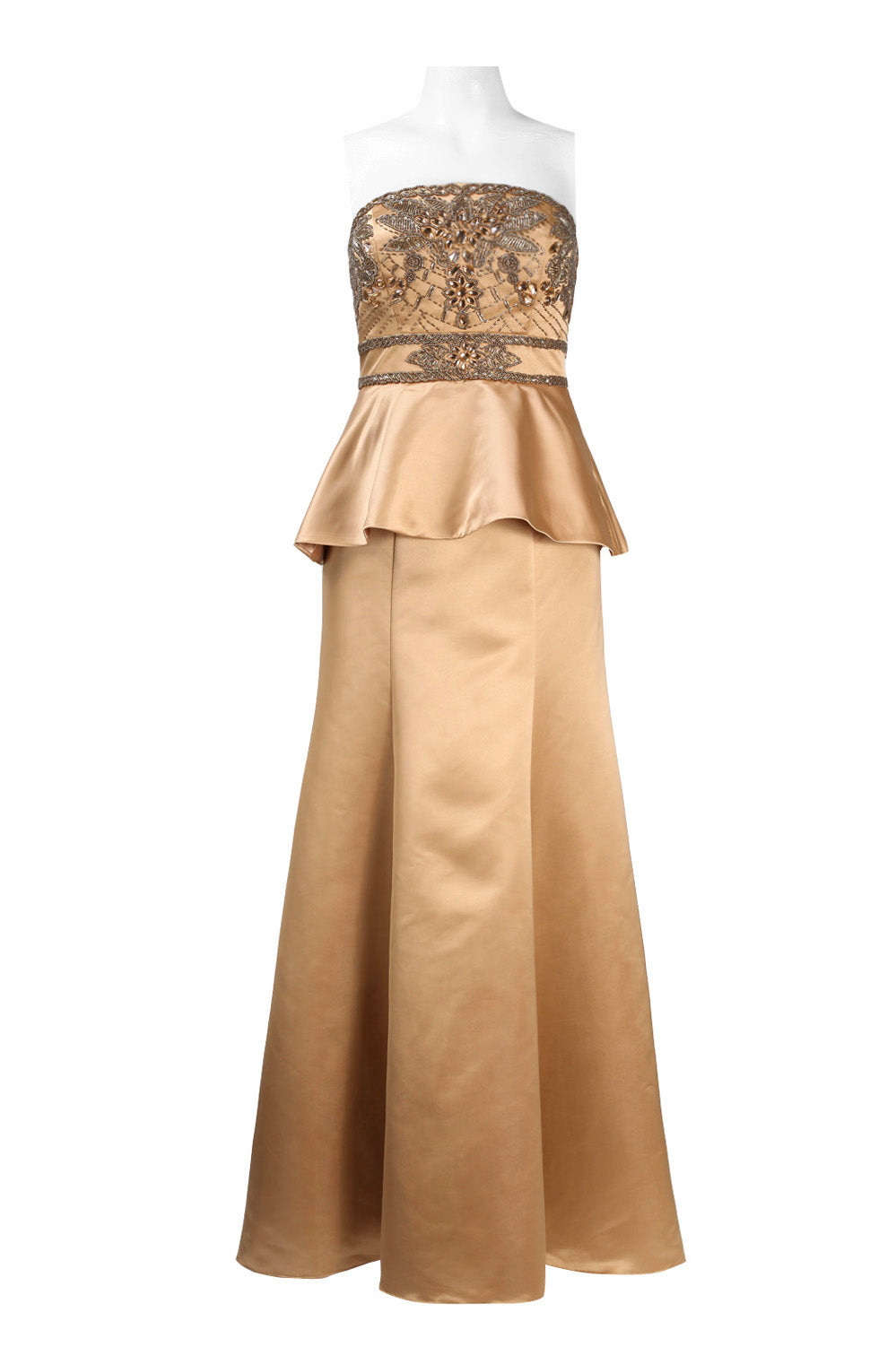 Sue Wong Strapless Beaded Peplum Evening Dress