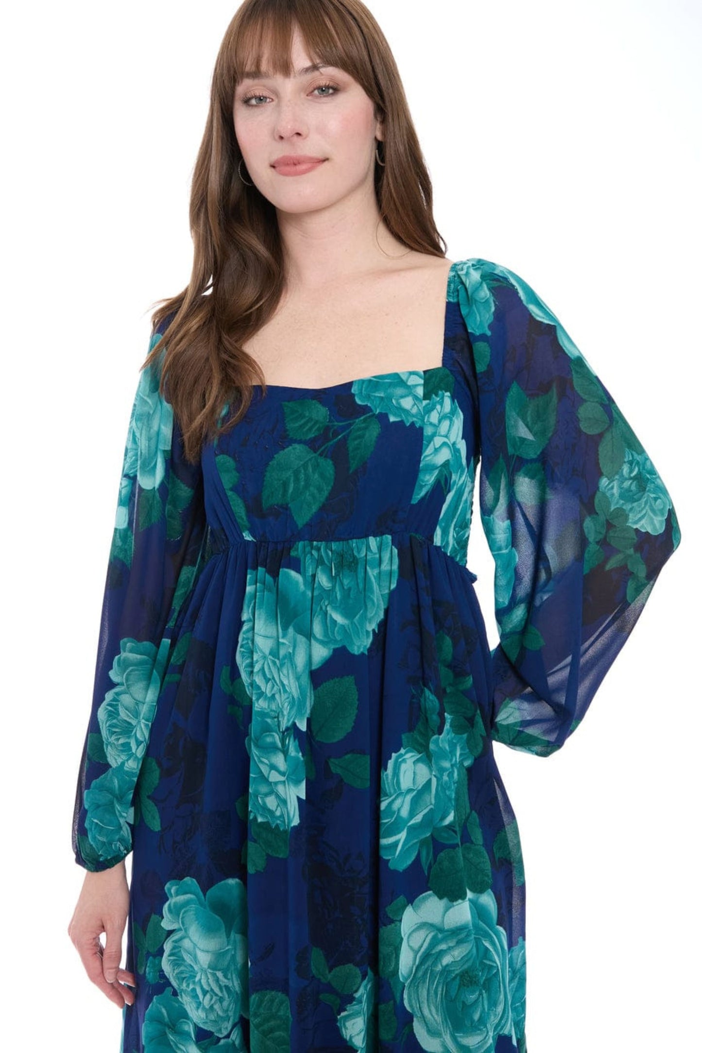 London Times Floral Print Empire Waist Maxi Dress