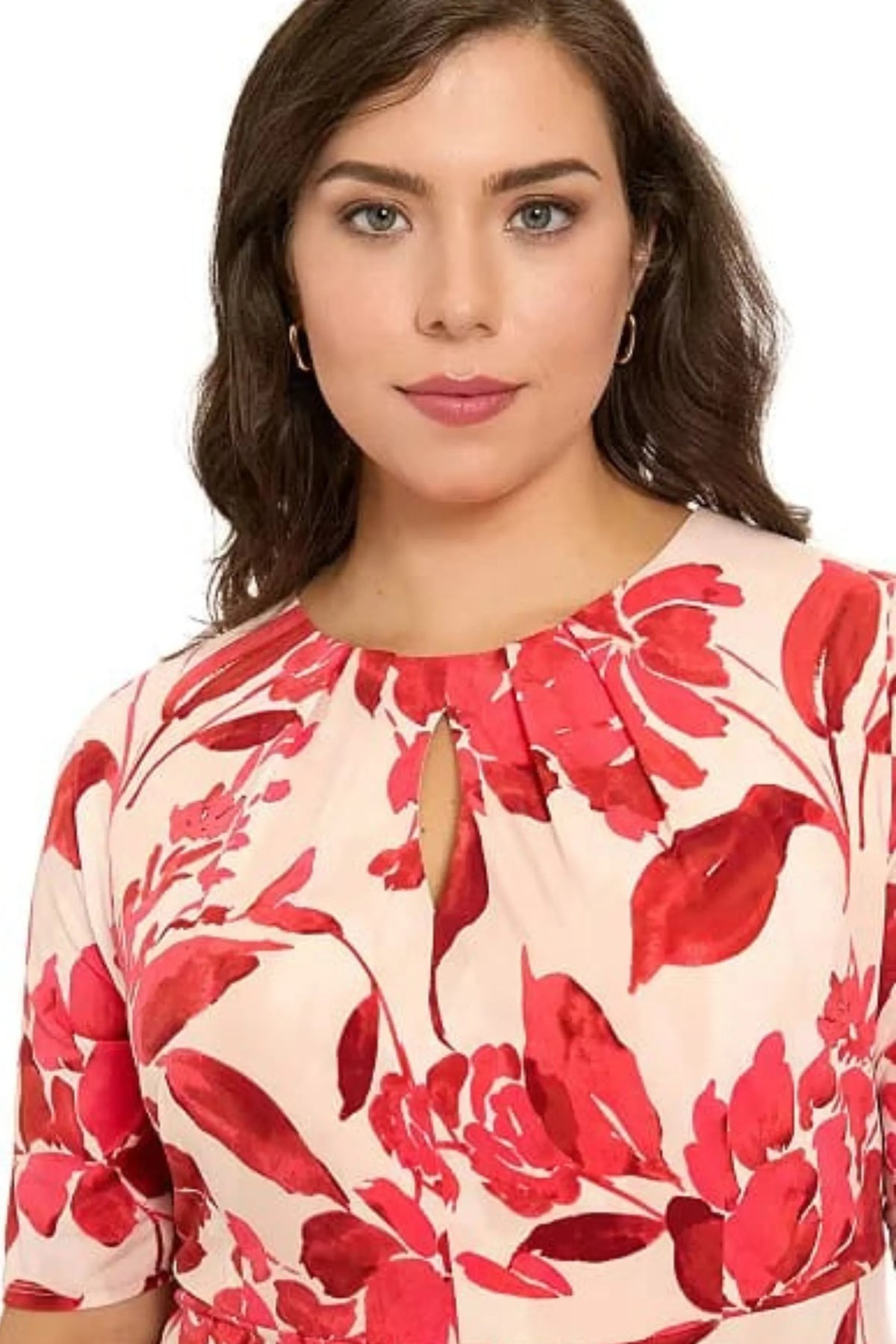 London Times Ivory & Red Floral Keyhole Midi Dress