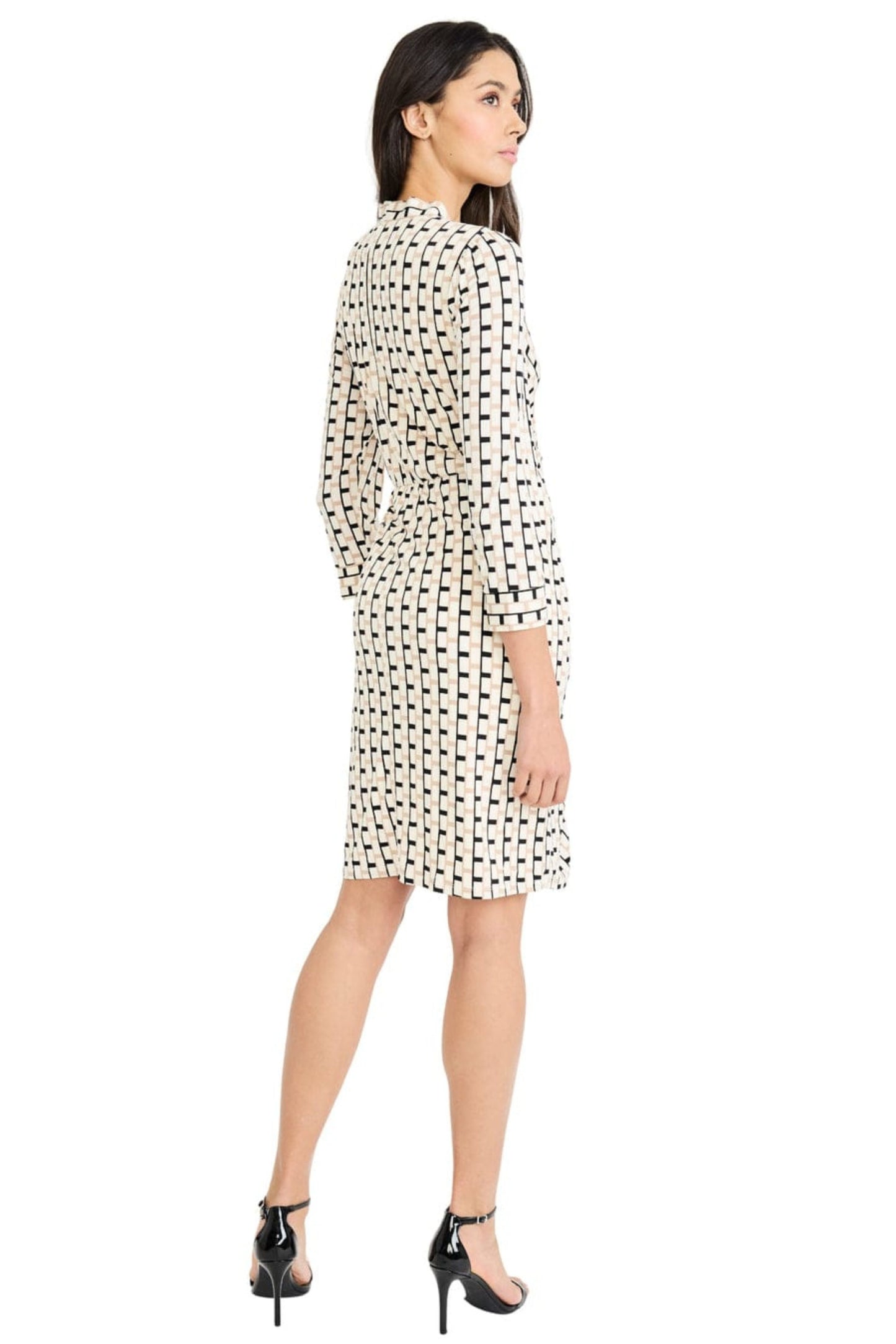 London Times Geometric Print Faux-Wrap Sheath Dress