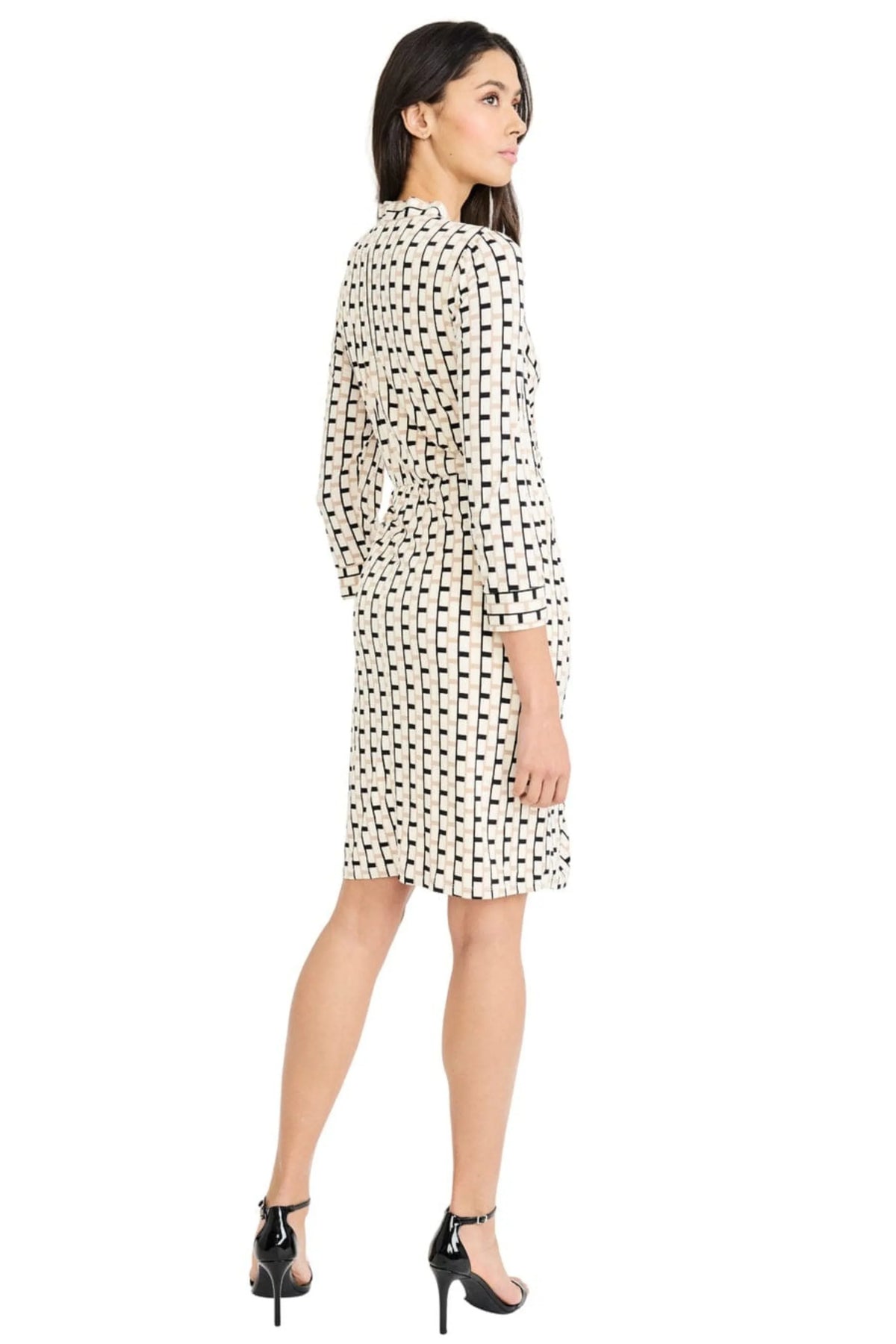 London Times Geometric Print Faux-Wrap Sheath Dress