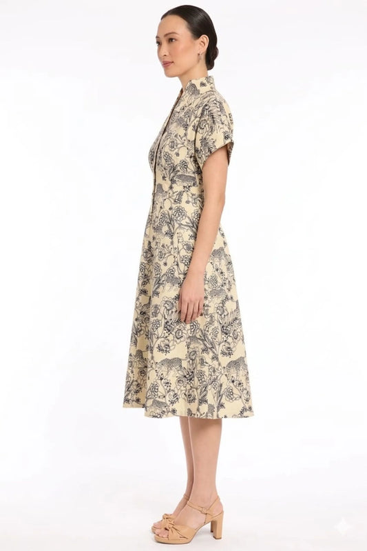 London Times Toile Print Fit-and-Flare Dress