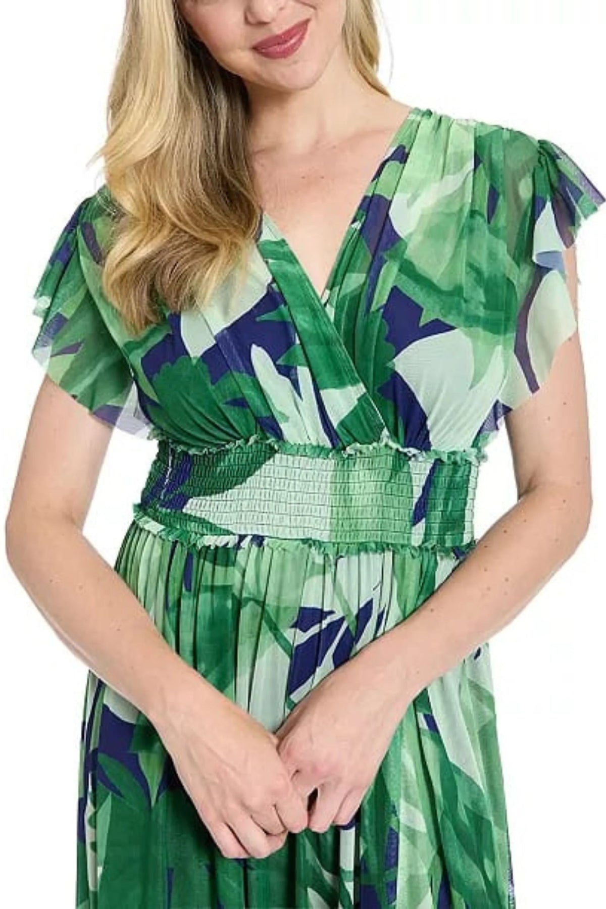London Times Navy & Green Tropical Maxi Dress