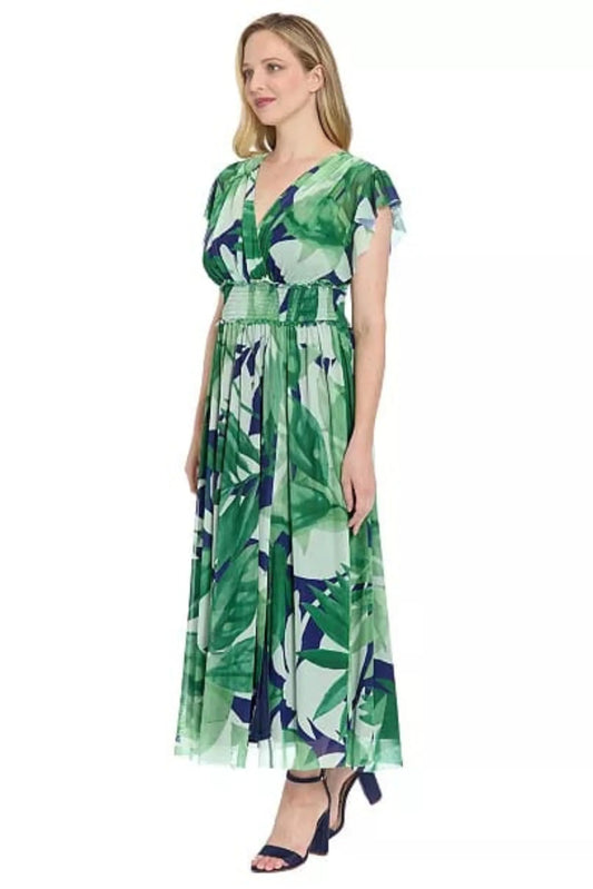 London Times Navy & Green Tropical Maxi Dress