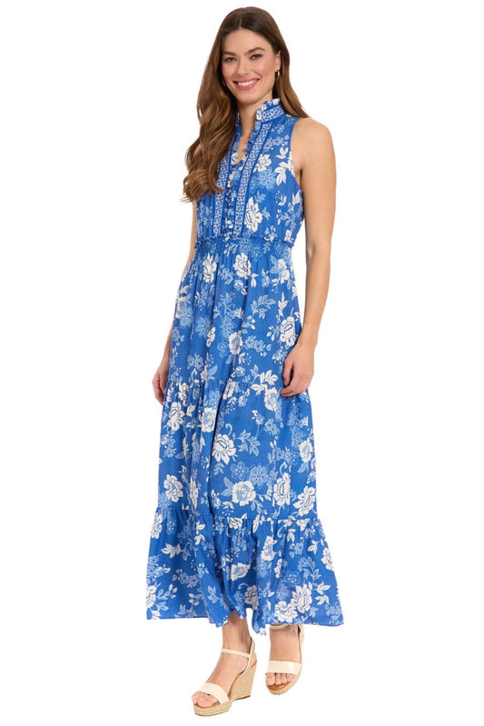London Times Floral Sleeveless Tiered Maxi Dress