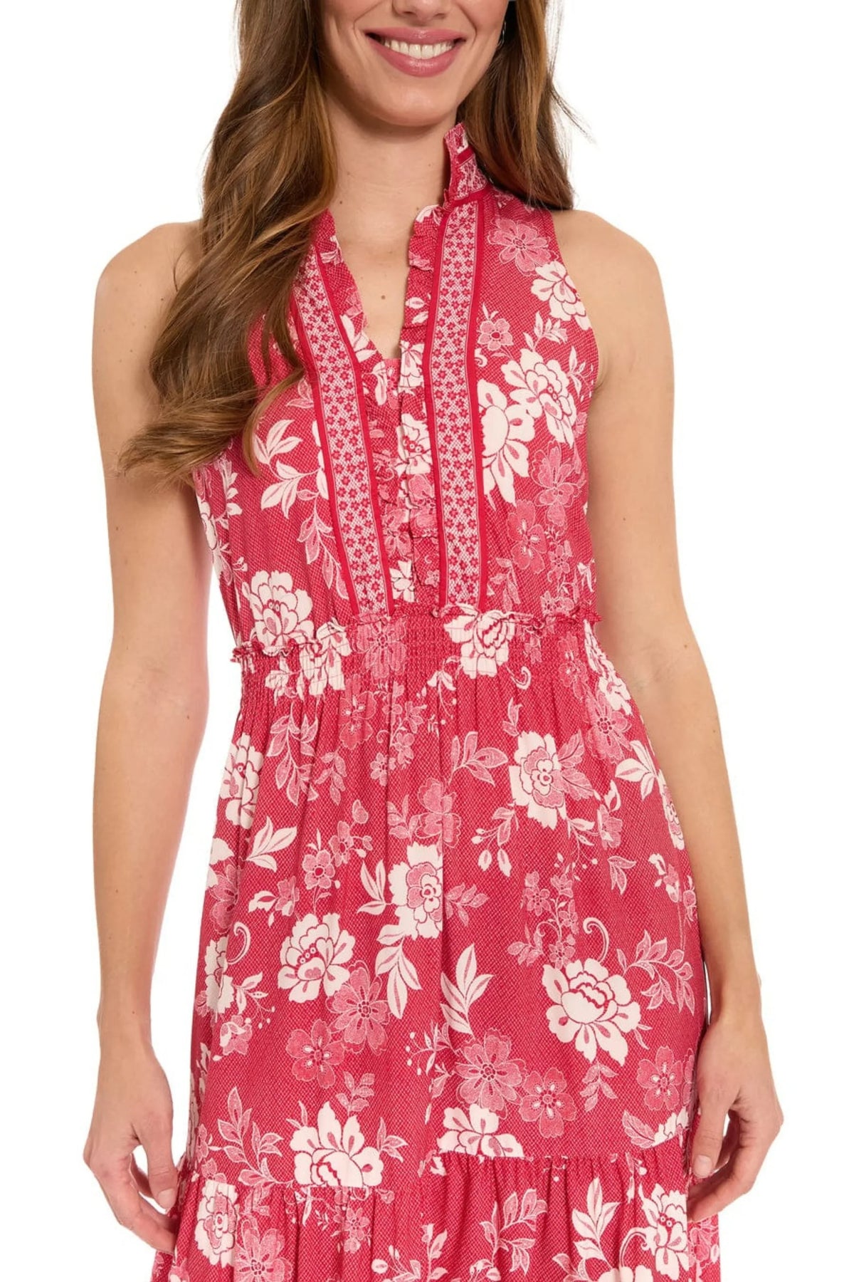 London Times Floral Sleeveless Tiered Maxi Dress