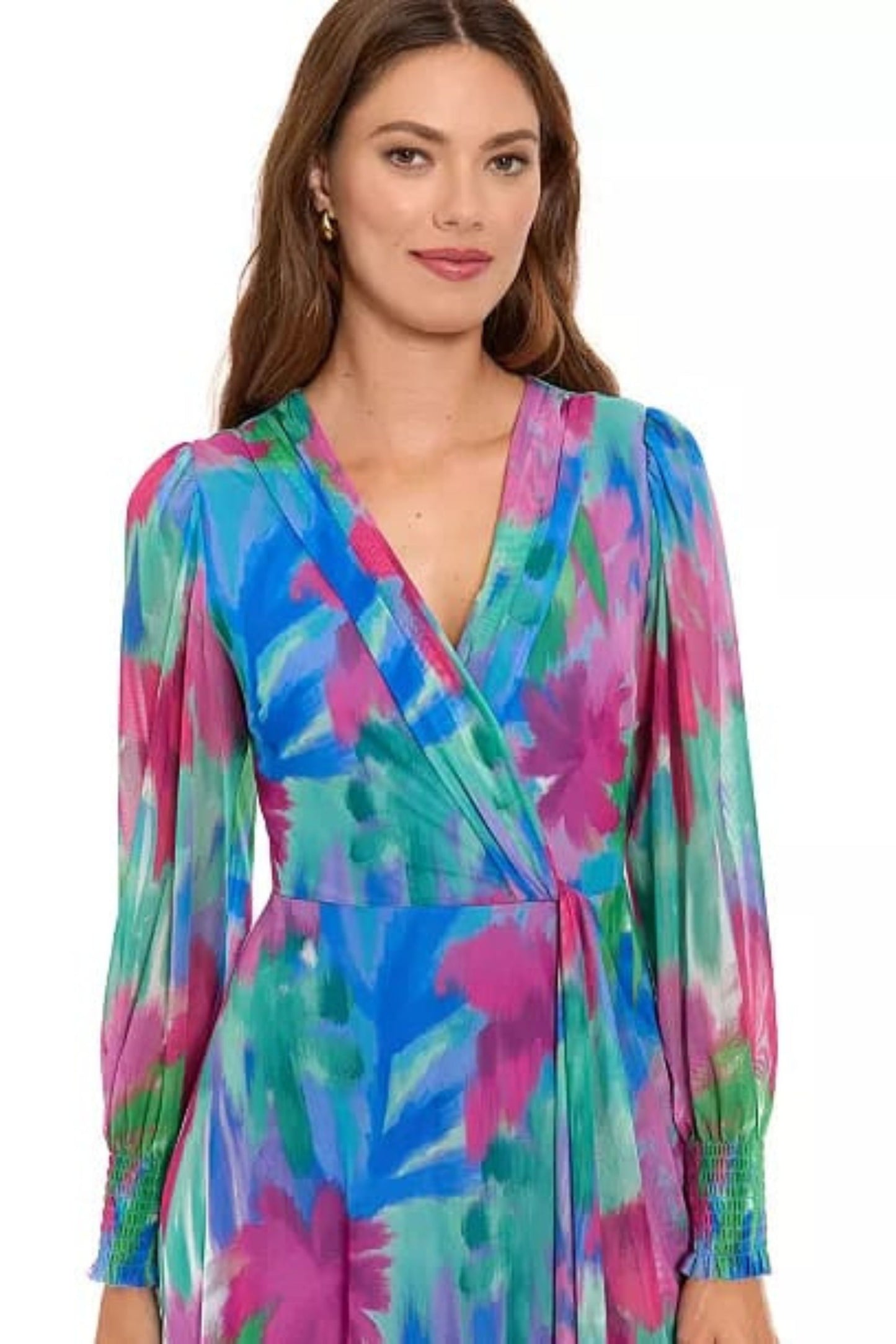 London Times Pink & Blue Abstract Floral Chiffon Maxi Dress