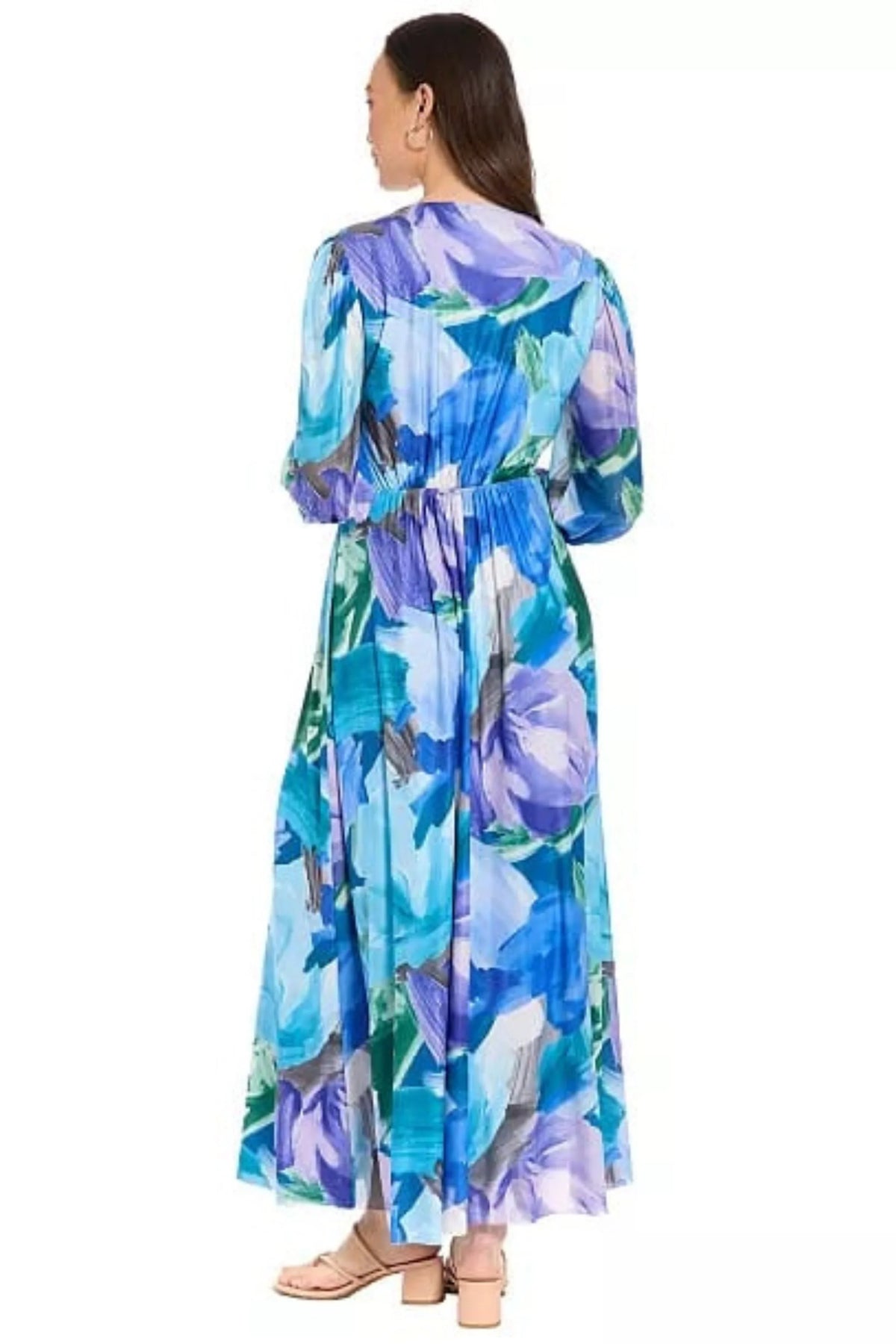 London Times Blue & Lavender Abstract Floral Maxi Dress