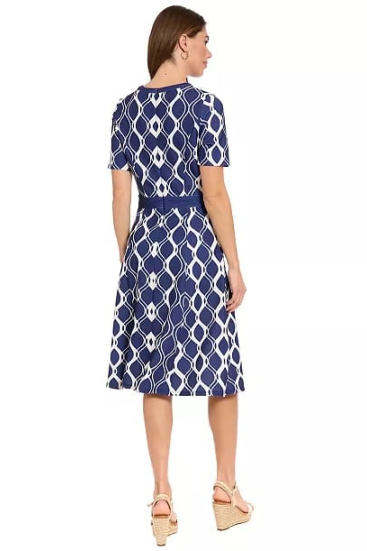 London Times Geometric Fit-and-Flare Dress