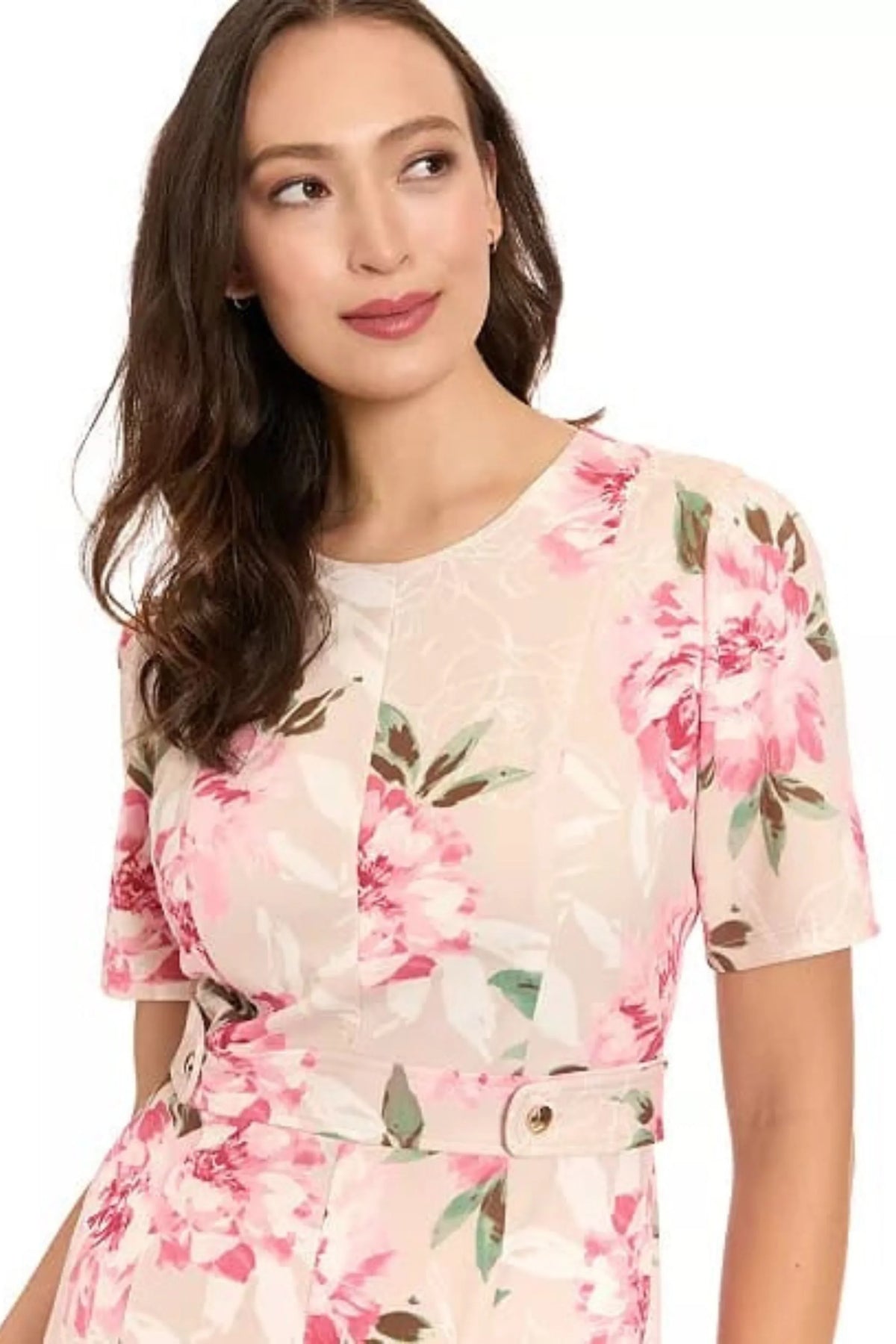 London Times Sand Rose Floral Scuba Crepe Fit-and-Flare Dress