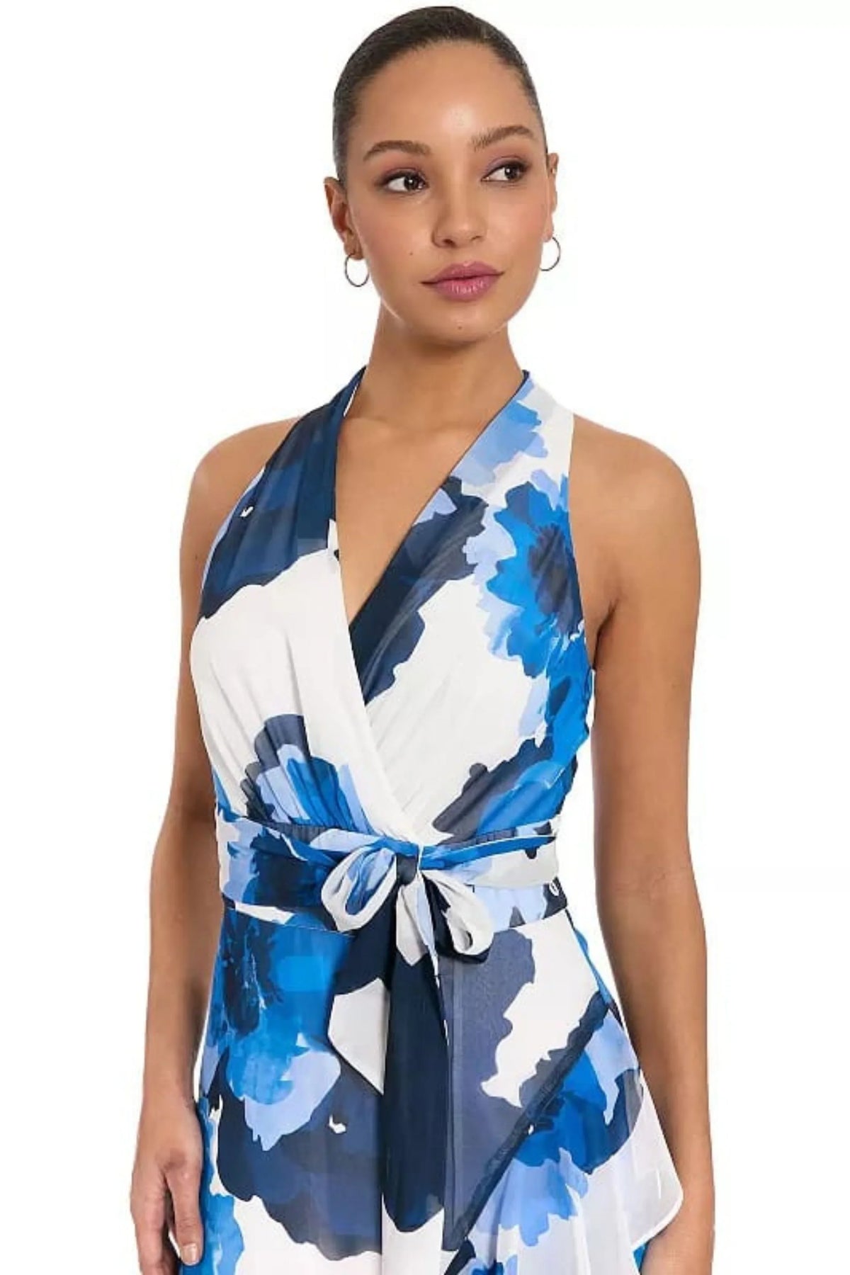London Times Floral Ruffled Faux-Wrap Maxi Dress
