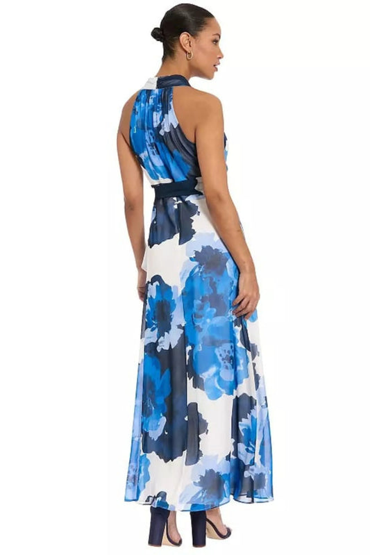 London Times Floral Ruffled Faux-Wrap Maxi Dress