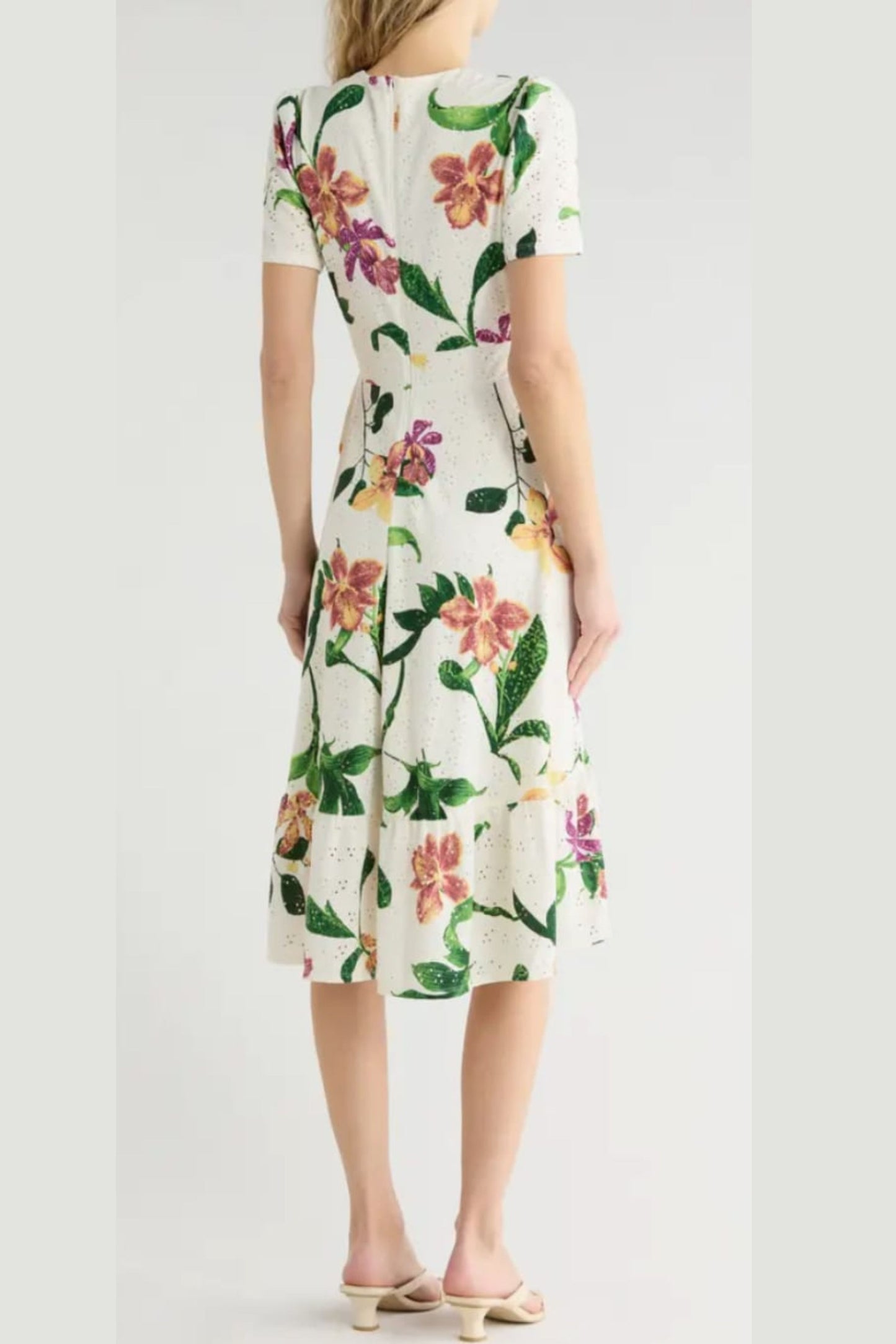 London Times Floral Pointelle Faux Wrap Midi Dress