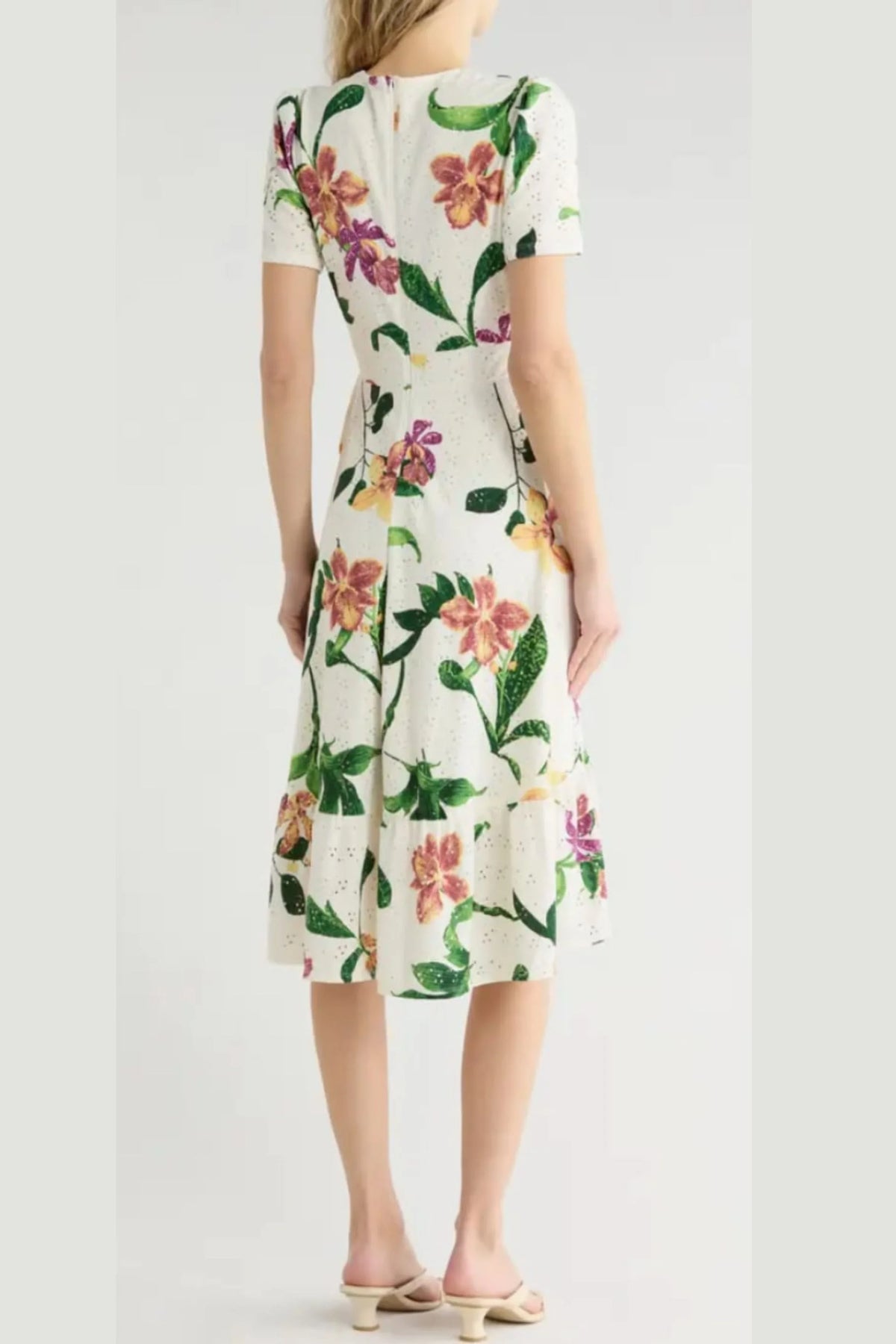 London Times Floral Pointelle Faux Wrap Midi Dress
