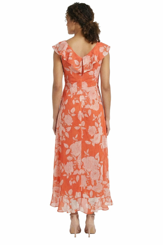 London Times Floral Print Ruffle Detail Maxi Dress