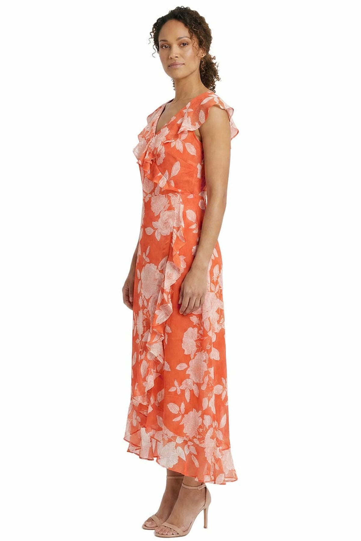 London Times Floral Print Ruffle Detail Maxi Dress
