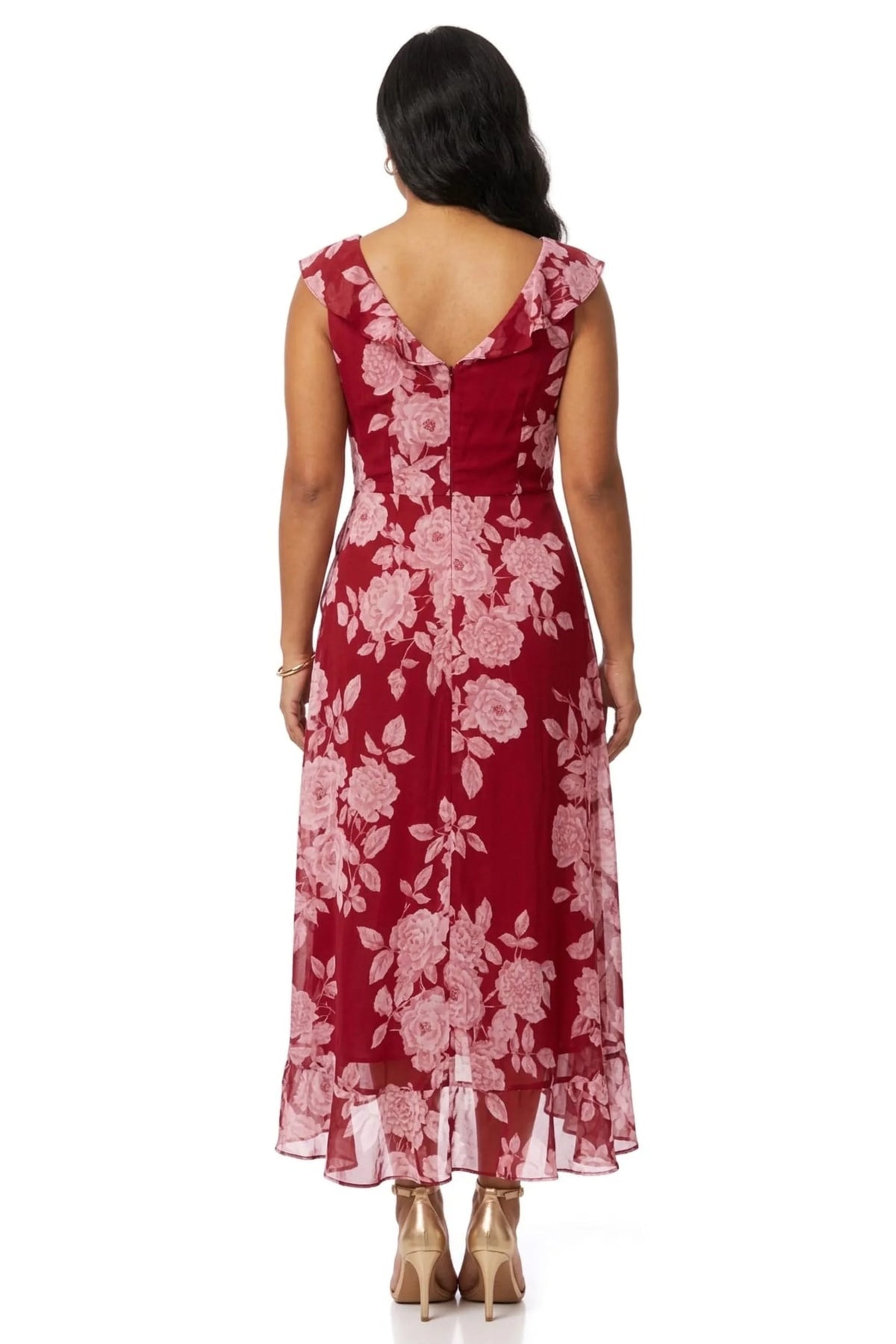 London Times Floral Print Ruffle Detail Maxi Dress