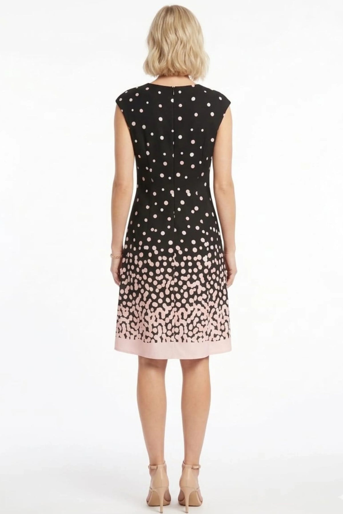 London Times Cap Sleeve Polkadot A-Line Dress