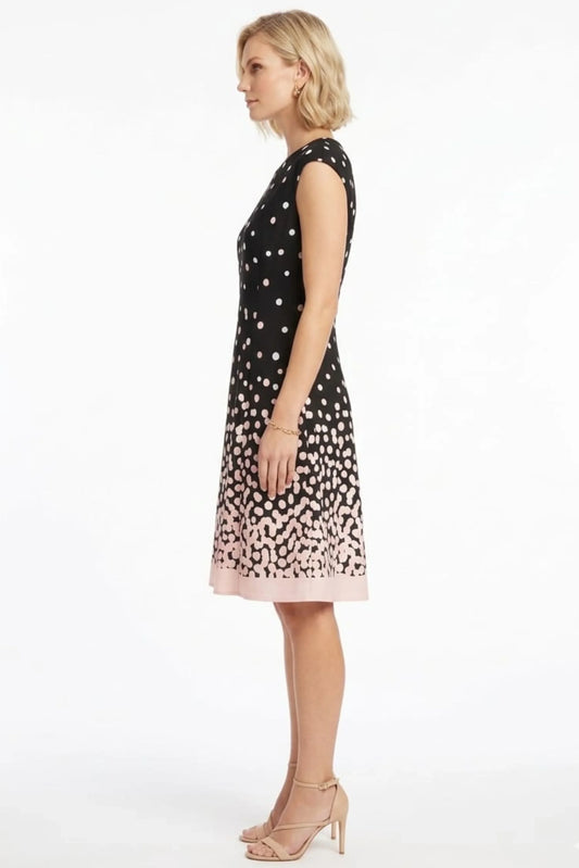 London Times Cap Sleeve Polkadot A-Line Dress