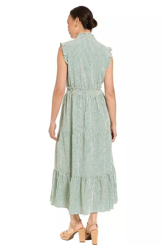 London Times Striped Tiered Ruffle Maxi Dress