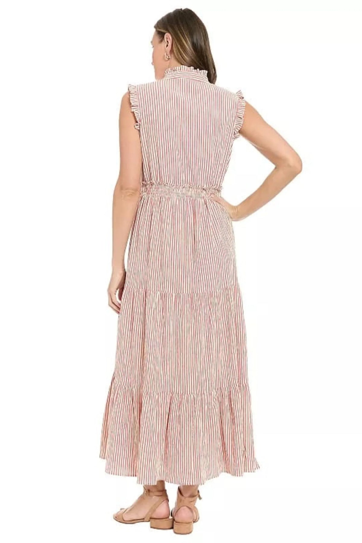 London Times Striped Tiered Ruffle Maxi Dress