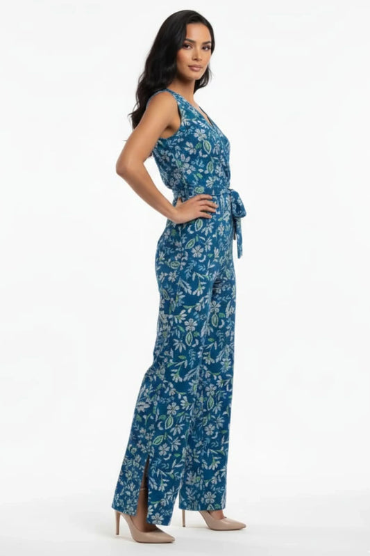 London Times Floral Print Sleeveless Jumpsuit