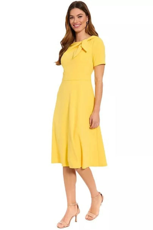 London Times Bow Neck Short Sleeve A-Line Dress