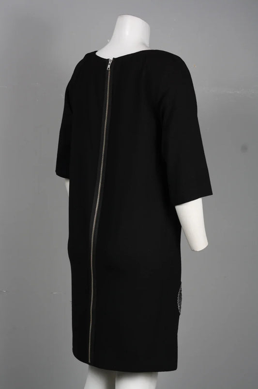 Theia Elbow Sleeve Embellished Bottom Detail Wool Blend Dress
