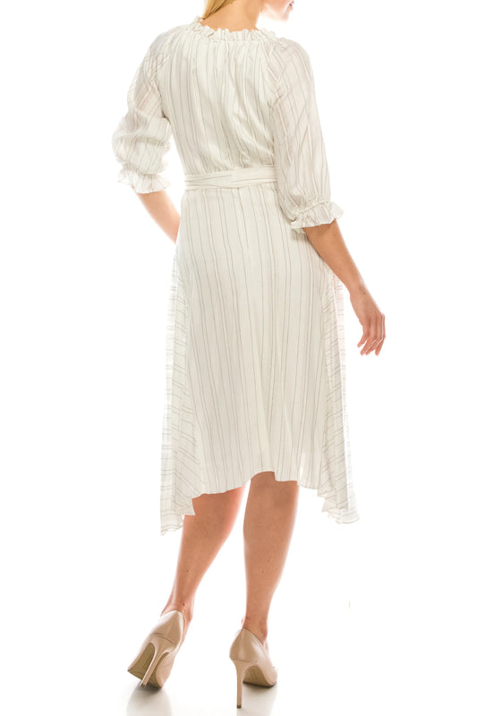 Maison Tara Pinstripe 3/4 Sleeve A-Line Dress