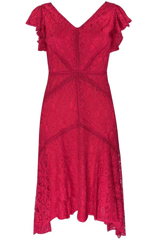 Taylor Cranberry V-Neck Lace Midi Dress